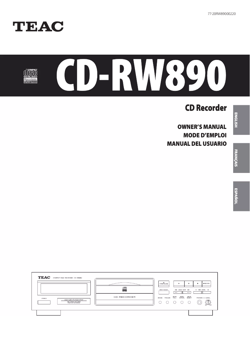 First page image of the manual for CD-RW890