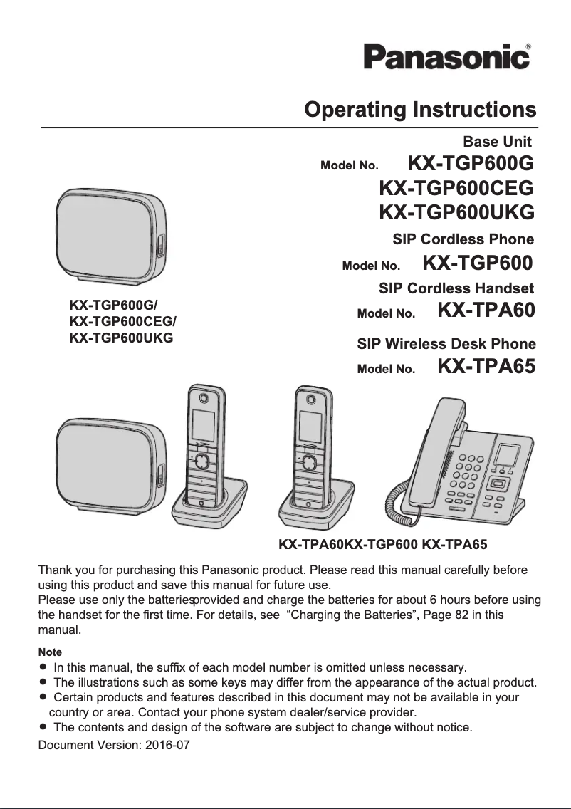 Page 1 of the manual User Manual Panasonic KX-TPA60