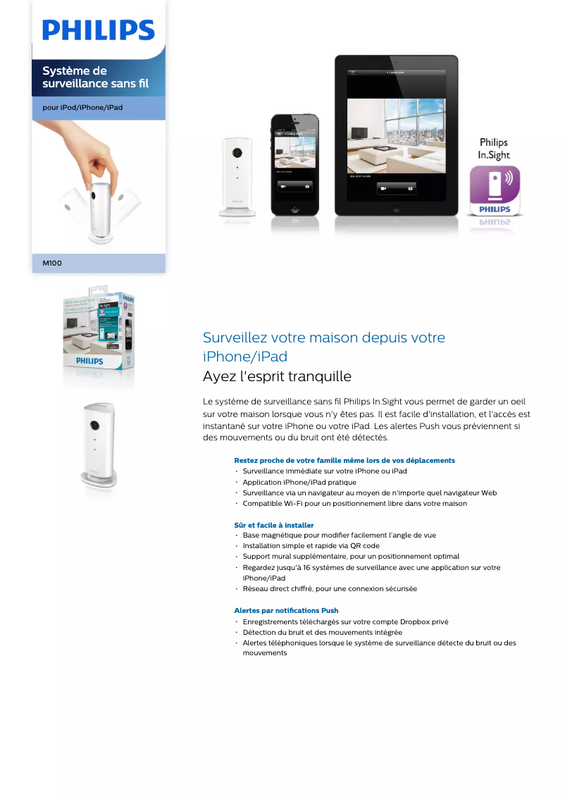 Page 1 de la notice Fiche technique Philips M100