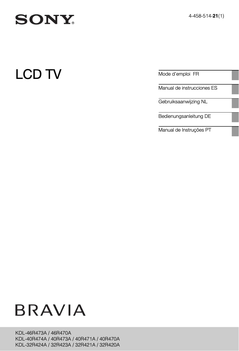 Page 1 of the manual User Manual Sony Bravia KDL-40R473A
