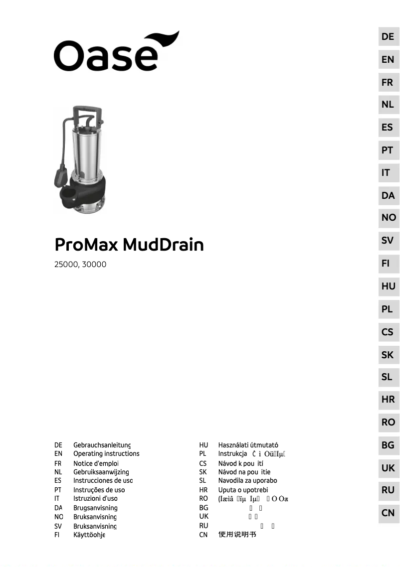 Page 1 of the manual User Manual Oase ProMax MudDrain 30000