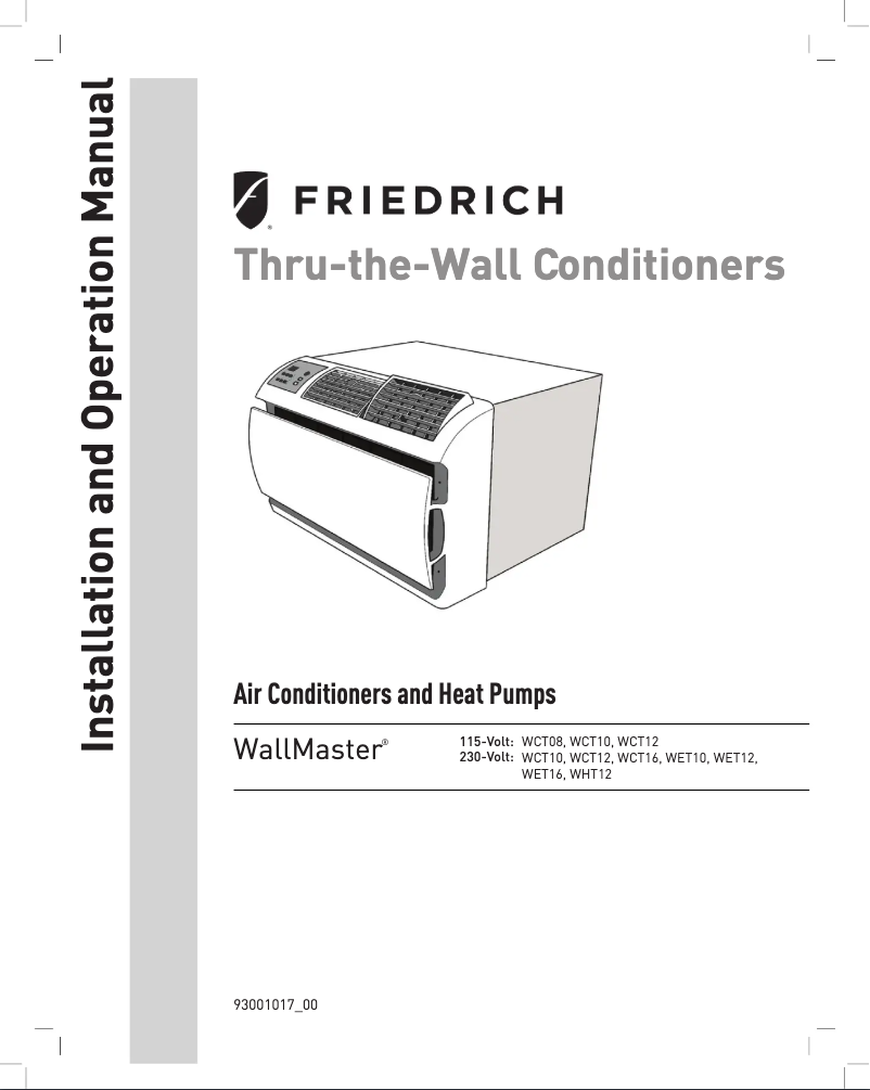Page 1 of the manual Installation Guide Friedrich WET10A33A