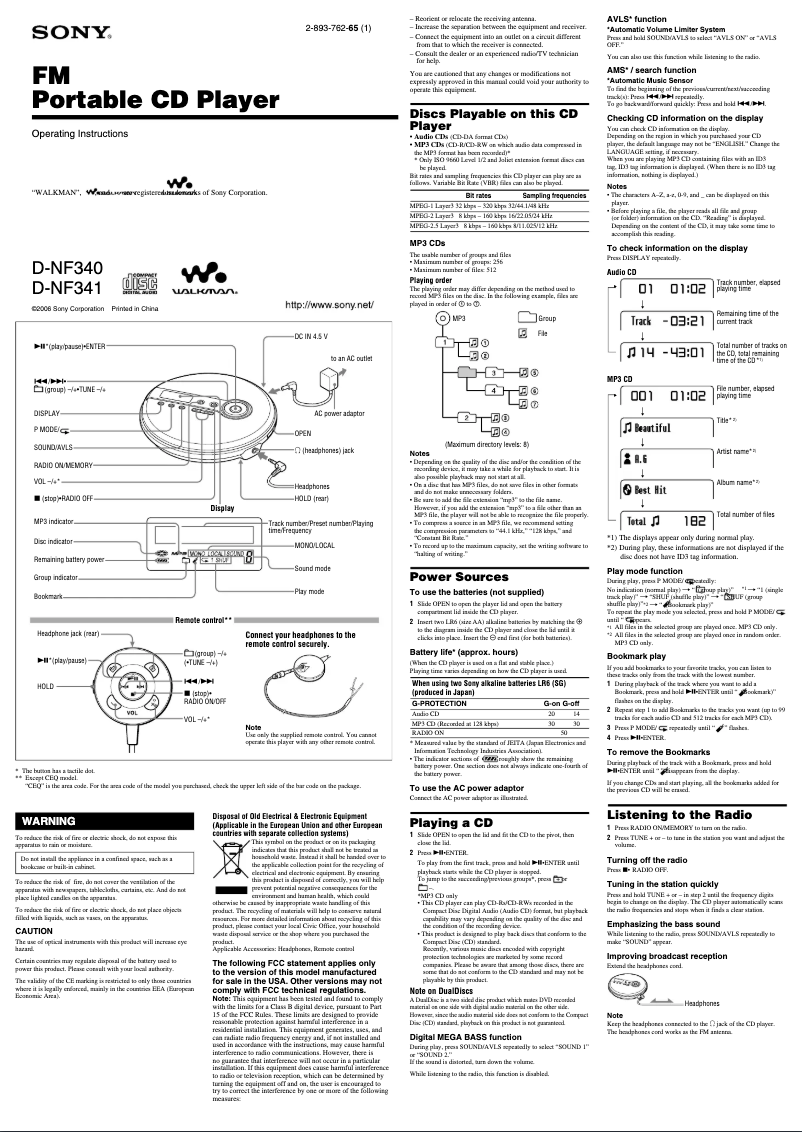 Page 1 of the manual User Manual Sony D-NF341