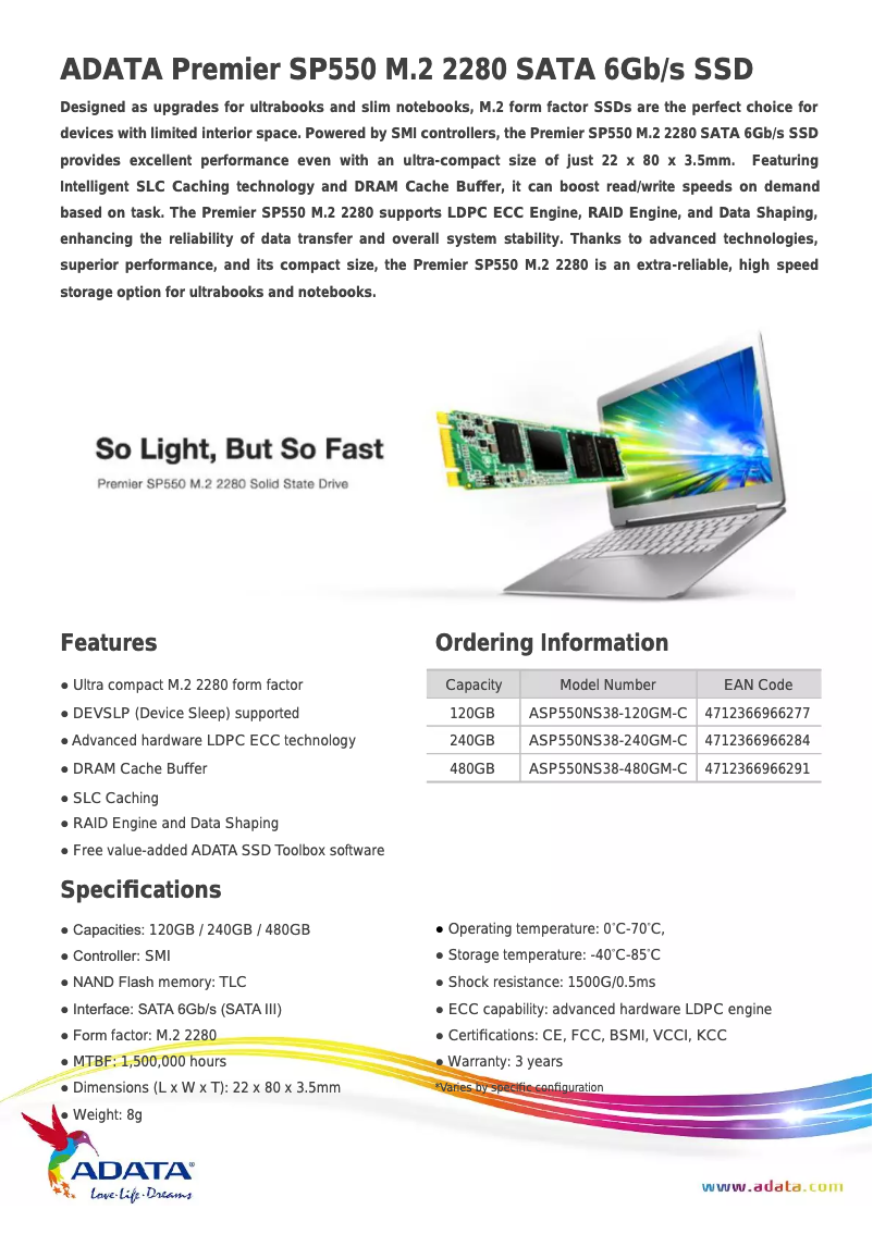 First page image of the manual for SP550