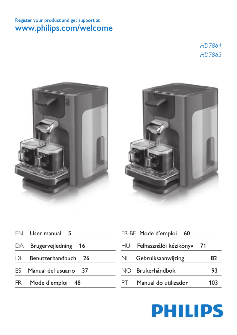 First page image of the manual for Senseo Quadrante HD7865