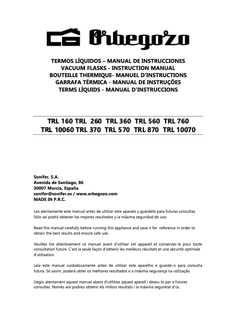 Page 1 of the manual User Manual Orbegozo TRL 260