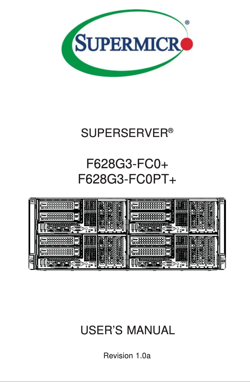First page image of the manual for SuperServer F628G3-FC0PT+
