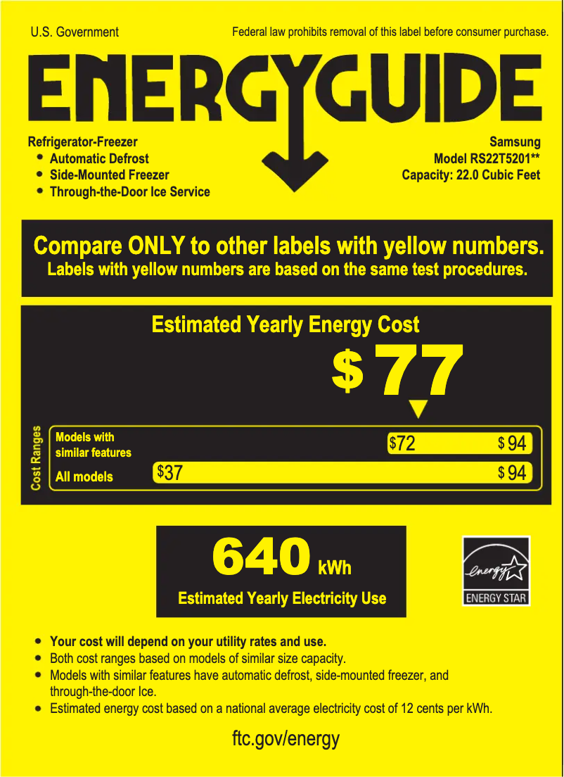 Page 1 of the manual Energy Label Samsung RS22T5201SR/AA