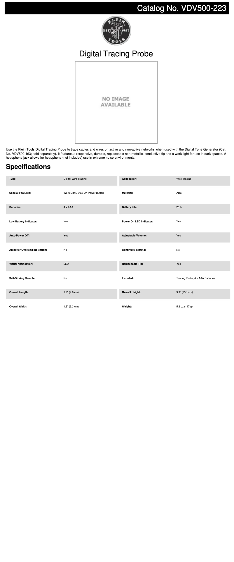 First page image of the manual for VDV500-223