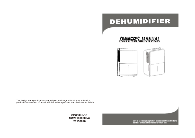 First page image of the manual for MDDN-10NEN3