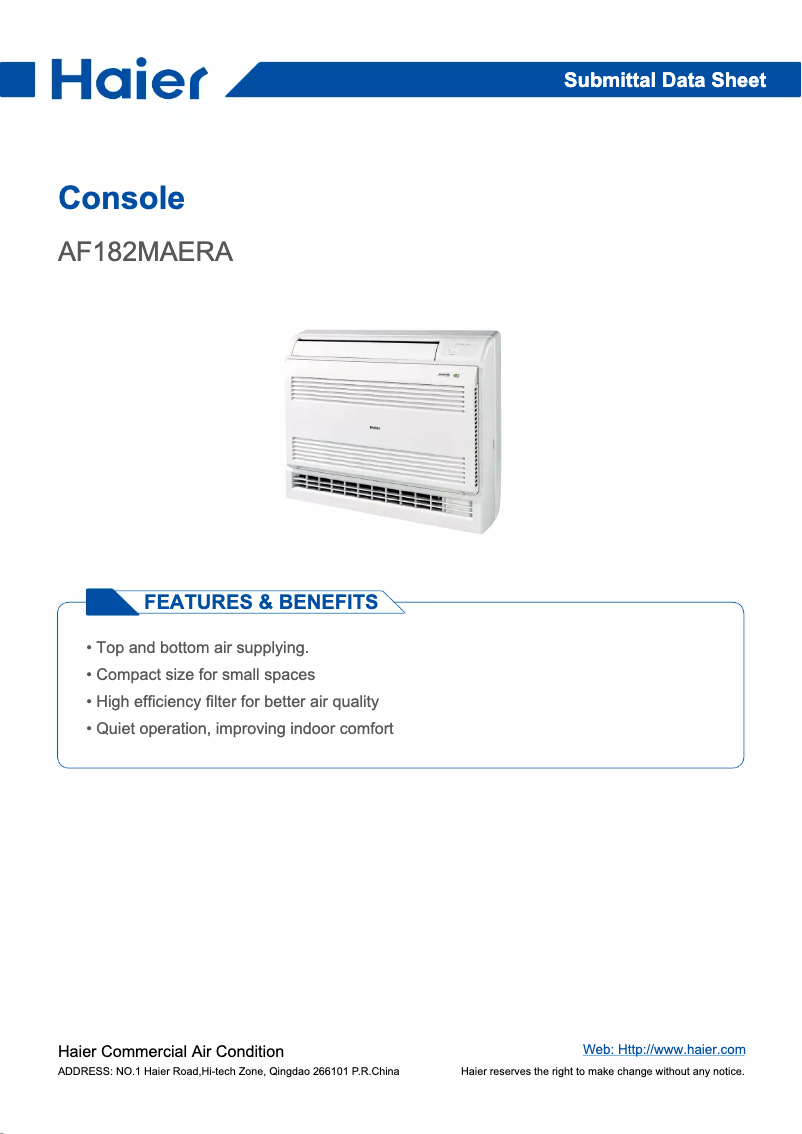 Page 1 of the manual User Manual Haier AF182MAERA