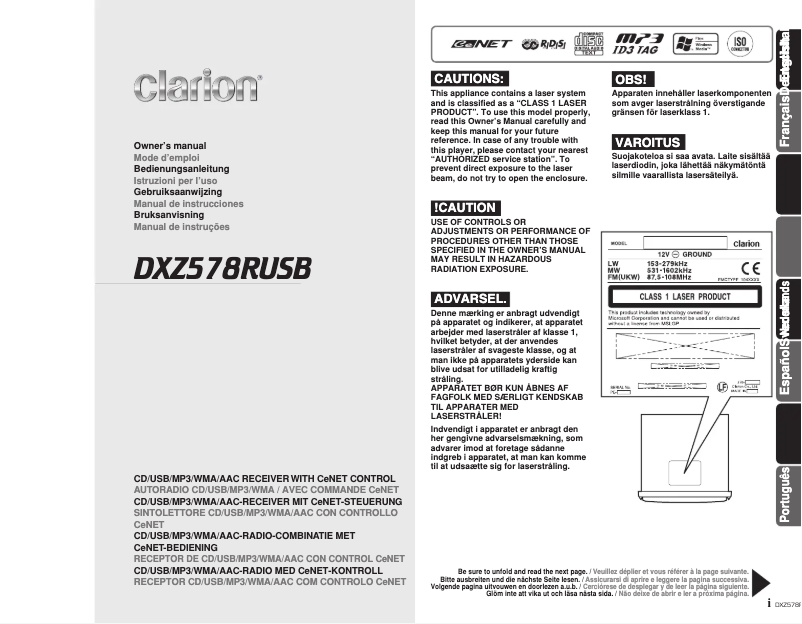 First page image of the manual for DXZ578RUSB