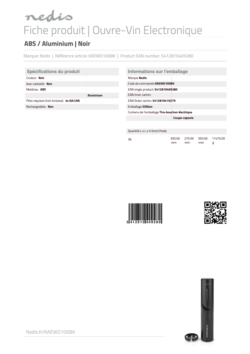 Page 1 of the manual User Manual Nedis KAEWO100BK