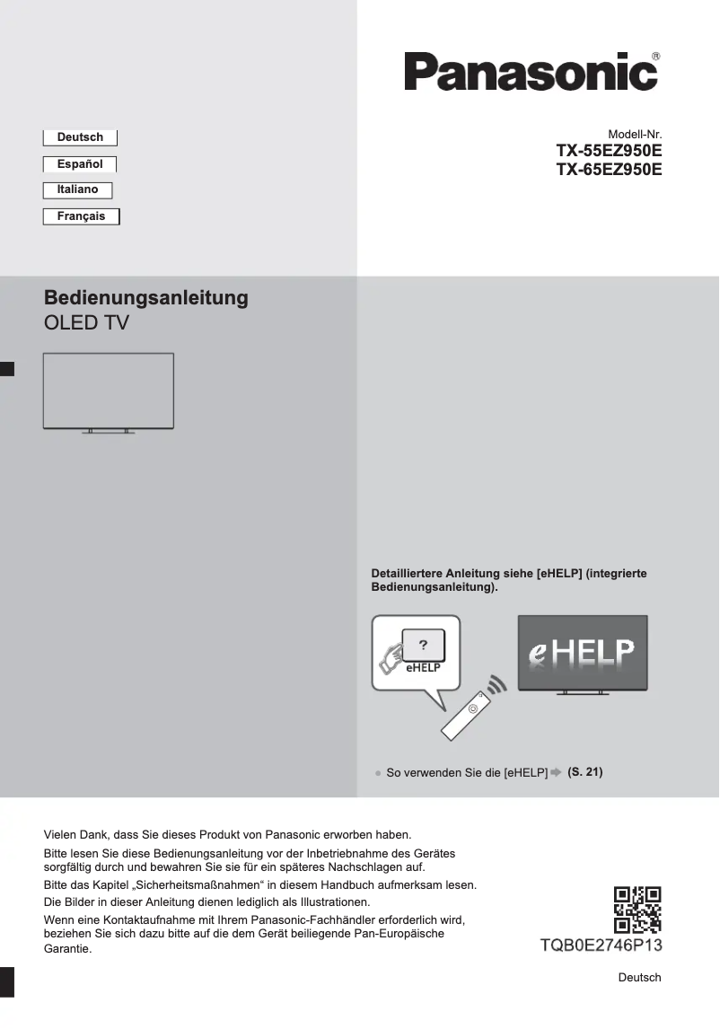 Page 1 of the manual Quick Start Guide Panasonic TX-65EZ950E