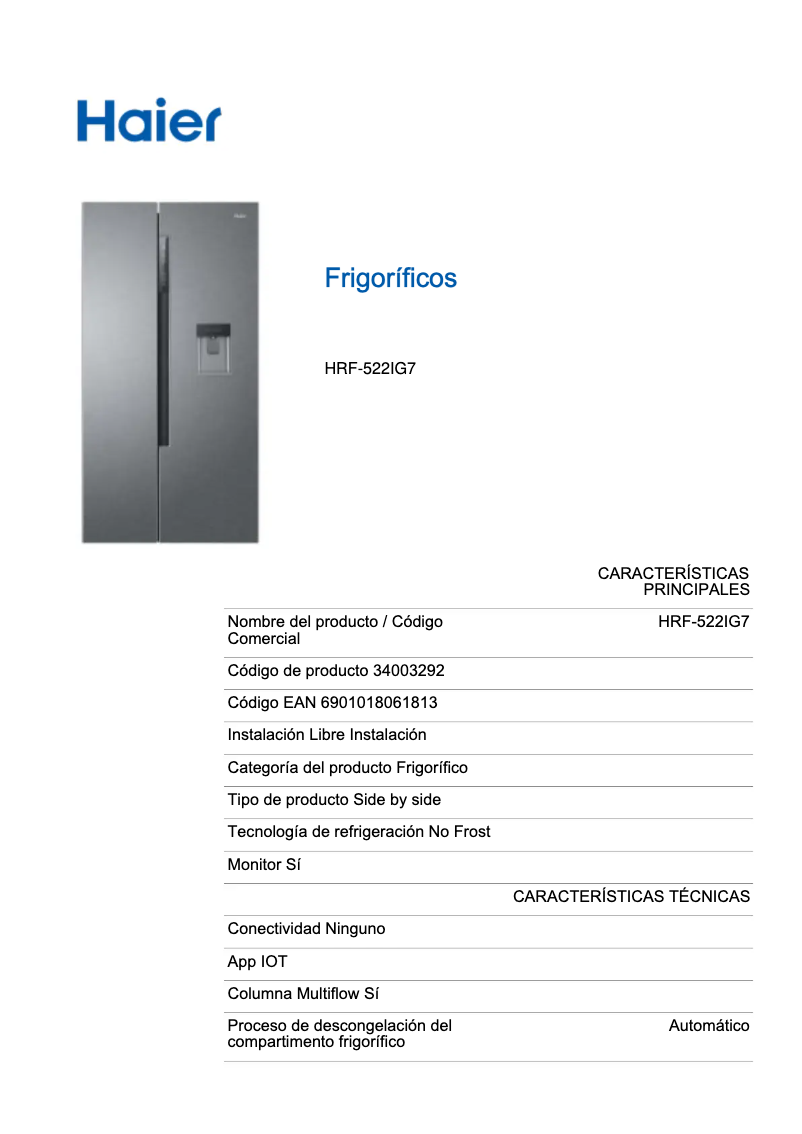 First page image of the manual for HRF-522IG7