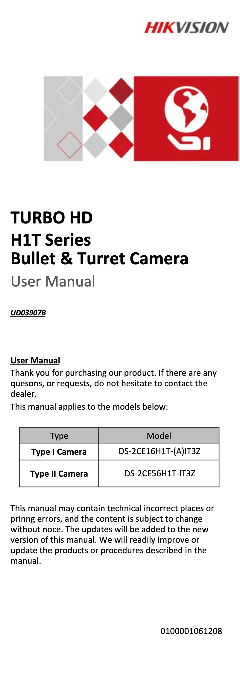 Page 1 of the manual User Manual Hikvision DS-2CE16H1T-IT3Z