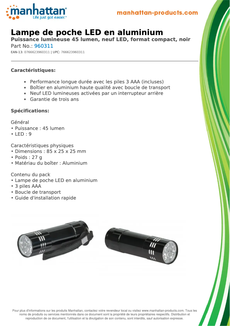 Page 1 of the manual Technical Sheet Manhattan 960311