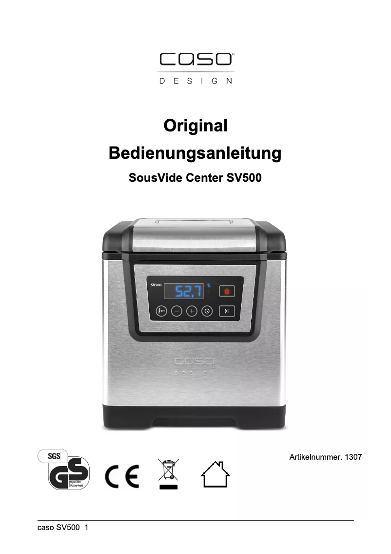 First page image of the manual for SousVide Center SV500