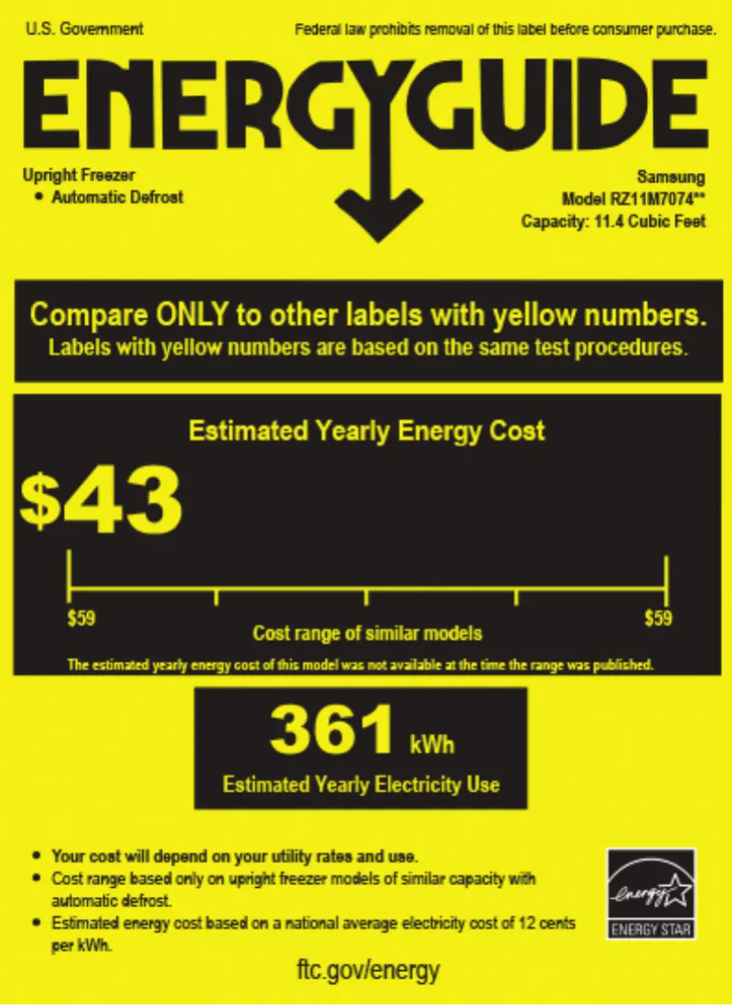 Page 1 of the manual Energy Label Samsung RZ11M7074SA