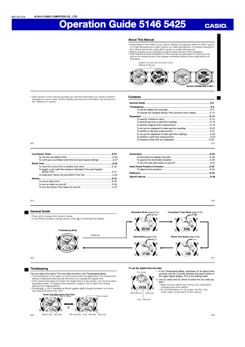 First page image of the manual for G-Shock GA-110MMC-1AER