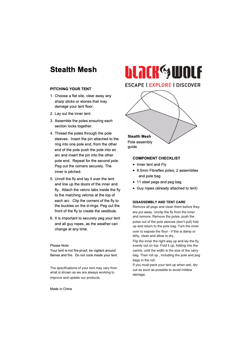 Page 1 of the manual User Manual Black Wolf Stealth Mesh