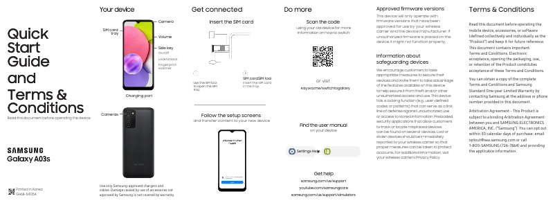 Page 1 of the manual Quick Start Guide Samsung Galaxy A03s