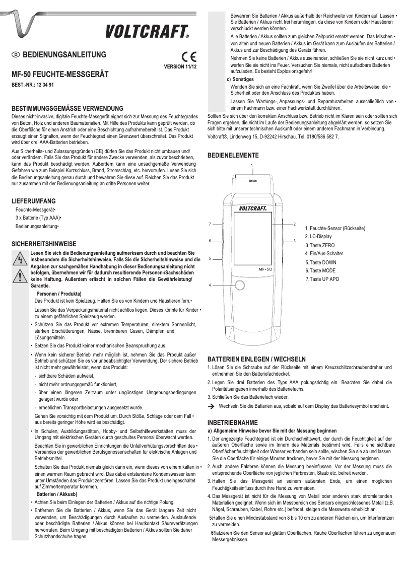 Page 1 of the manual User Manual Voltcraft MF-50