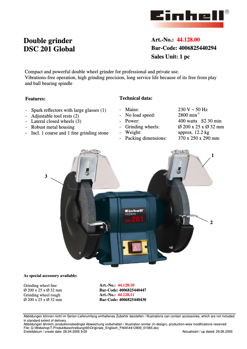 Page 1 of the manual Technical Sheet Global DSC 201-n
