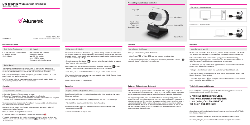 First page image of the manual for AWCL05F