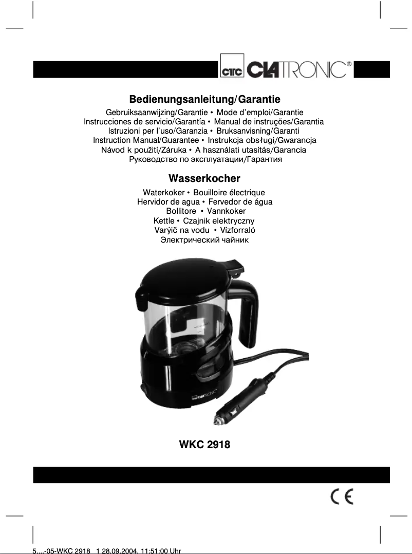 First page image of the manual for WKC 2918