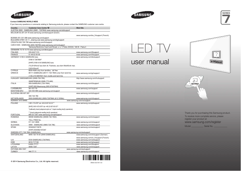 Page 1 of the manual User Manual Samsung UE60H7000AL