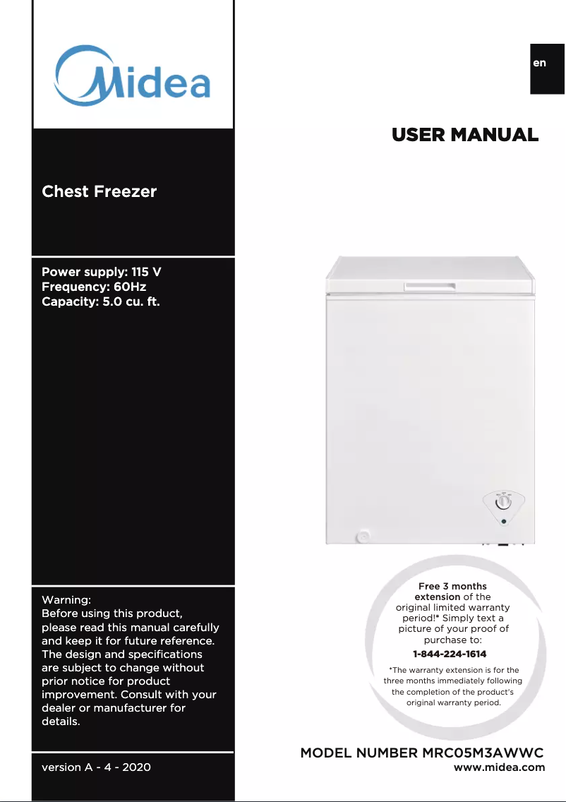 Page 1 of the manual User Manual Midea MRC05M3AWWC