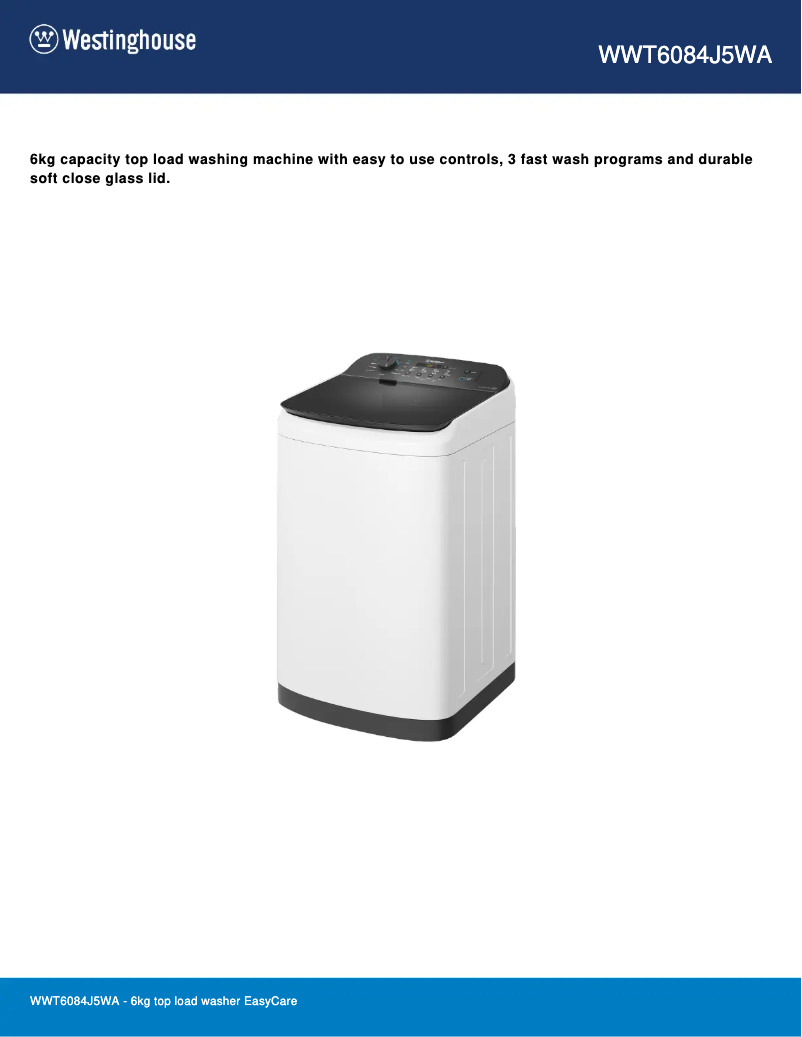 Page 1 of the manual Technical Sheet Westinghouse WWT6084J5WA