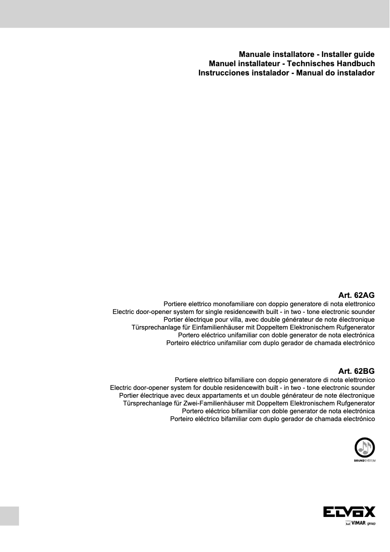 Page 1 of the manual User Manual Vimar ELVOX 62AG