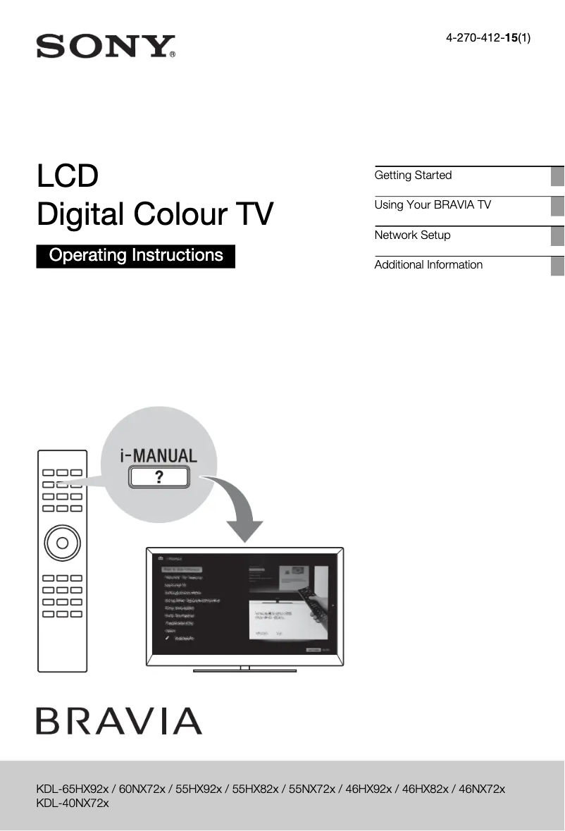 Page 1 of the manual User Manual Sony Bravia KDL-46HX923