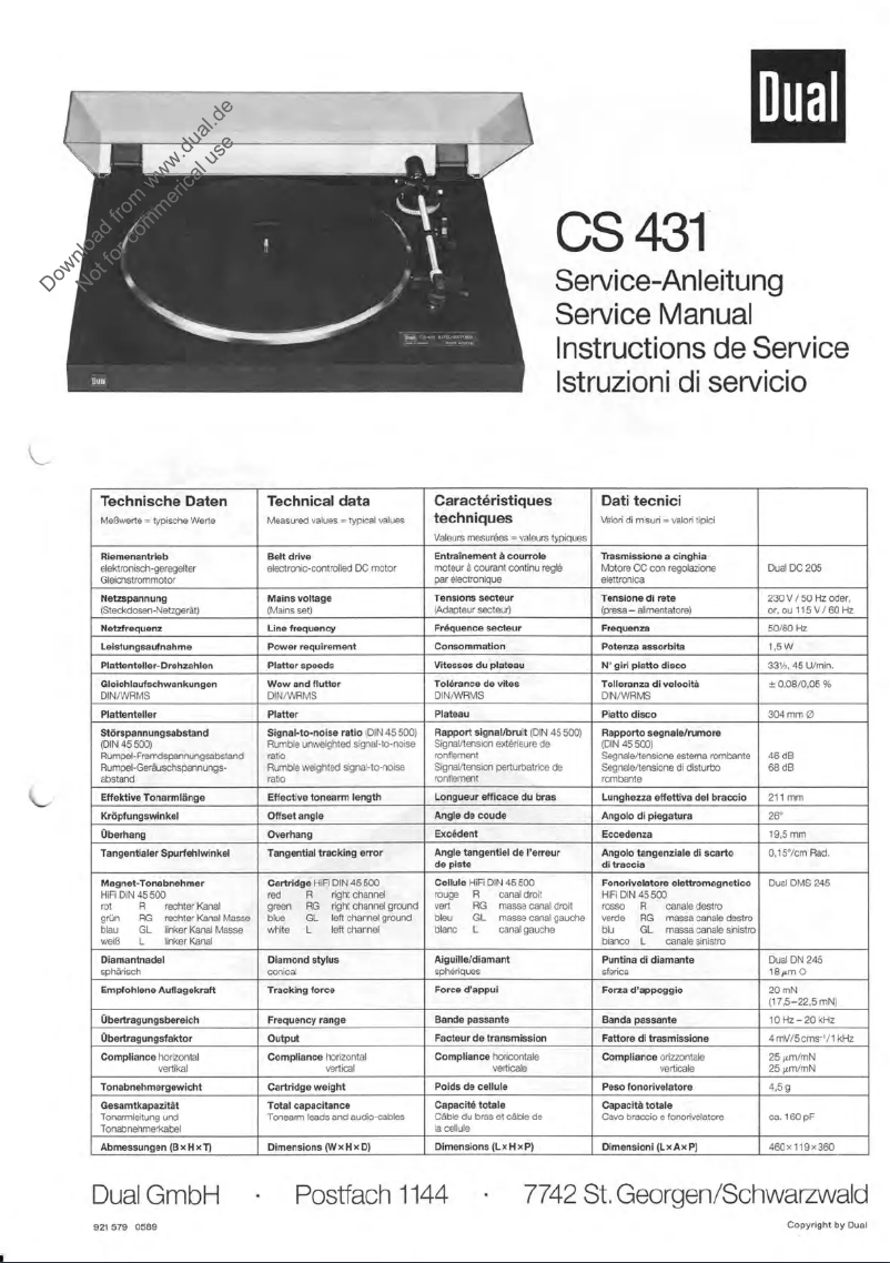 Page 1 of the manual User Manual Dual CS 431