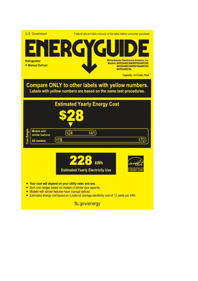 Page 1 of the manual Energy Label Winia WFR044RCNL