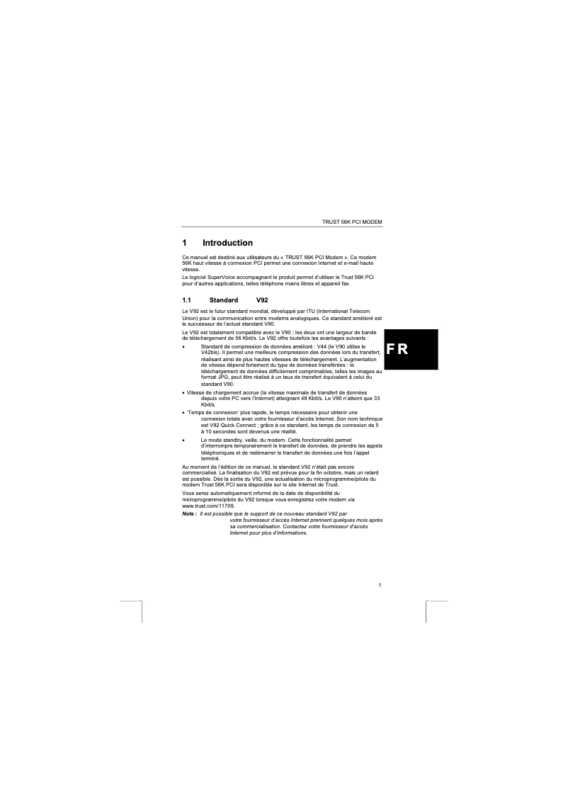 Page 1 of the manual User Manual Trust 56K PCI Modem