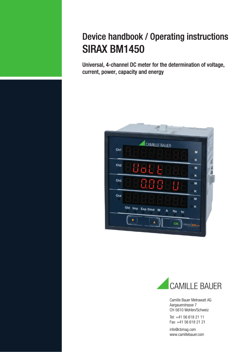 Page 1 of the manual User Manual Camille Bauer SIRAX BM1450
