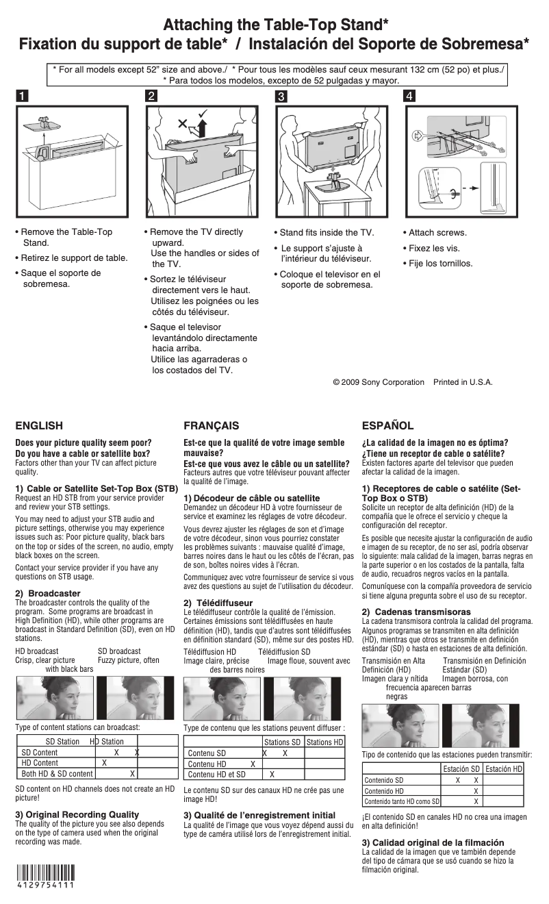 Page 1 of the manual Installation Guide Sony Bravia KDL-40S5100