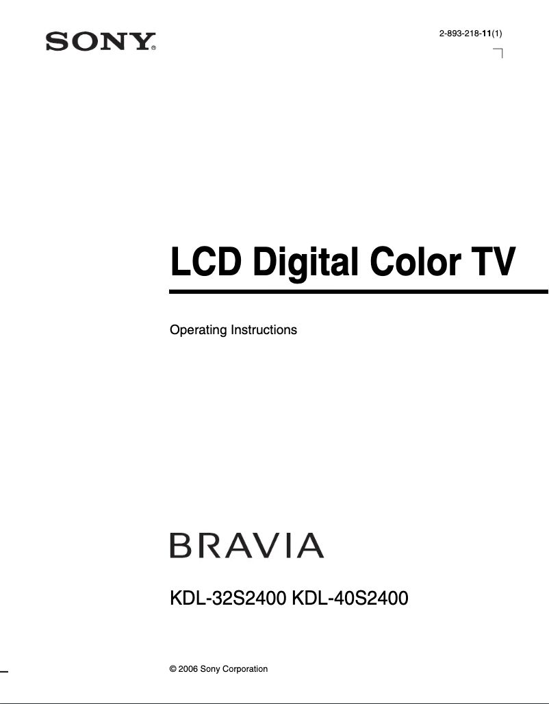 Page 1 of the manual User Manual Sony Bravia KDL-40S2400