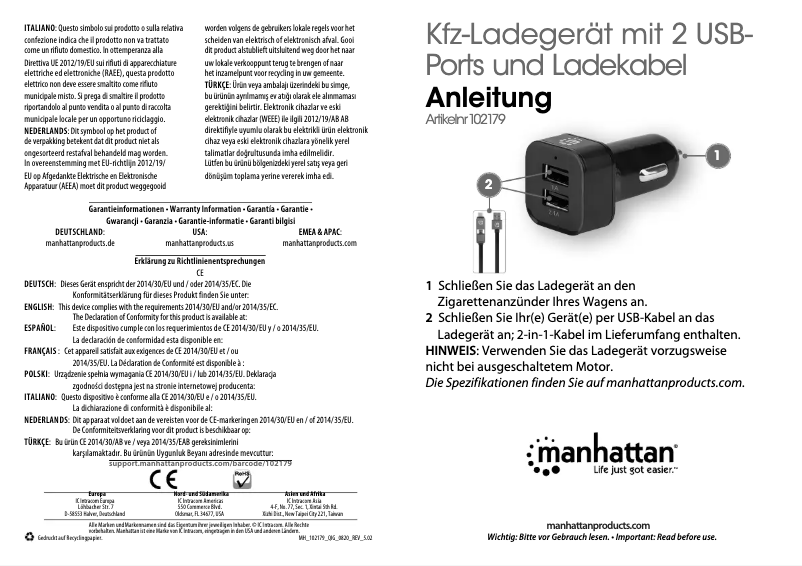 Page 1 of the manual User Manual Manhattan 102179