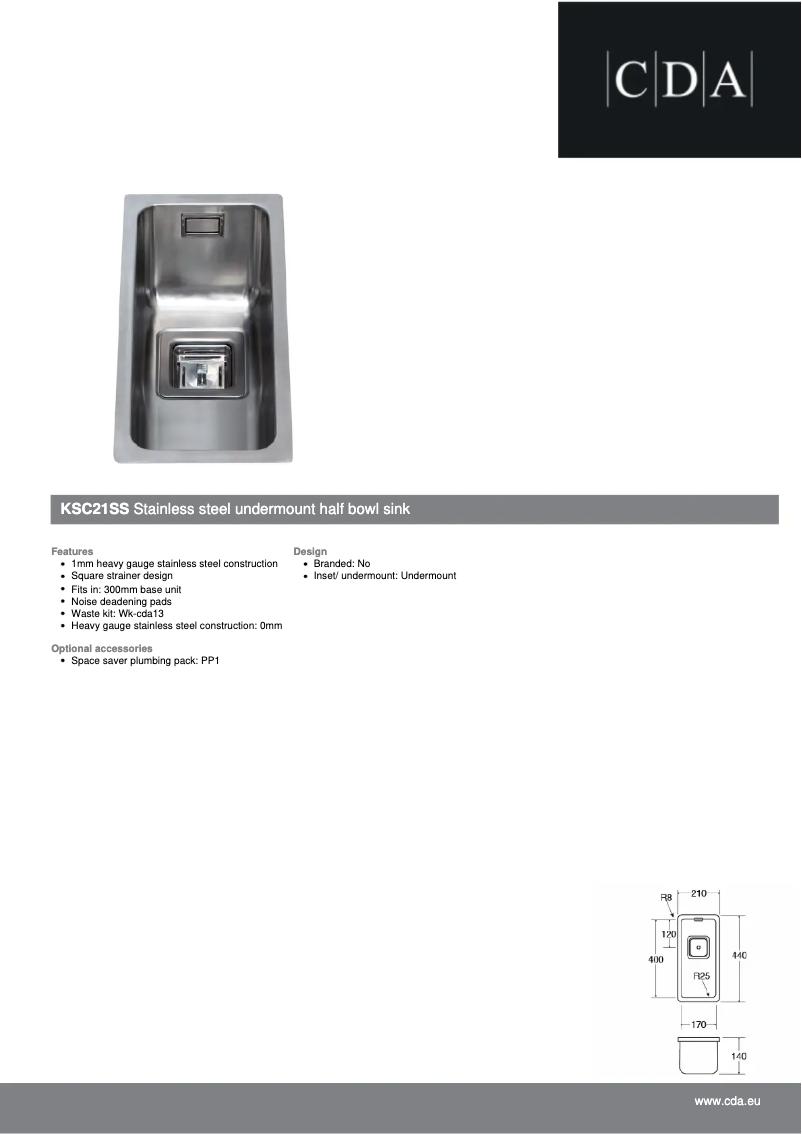 Page 1 of the manual Technical Sheet CDA KSC21SS