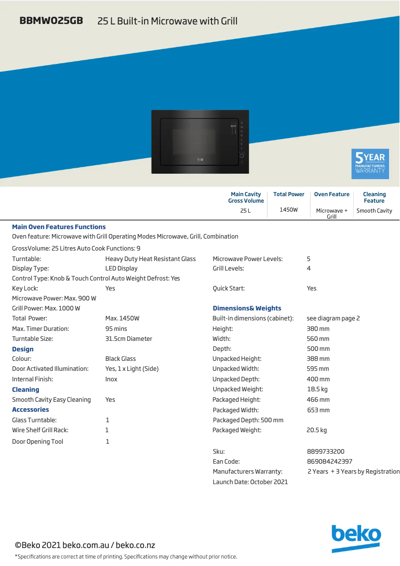 First page image of the manual for BBMWO25GB