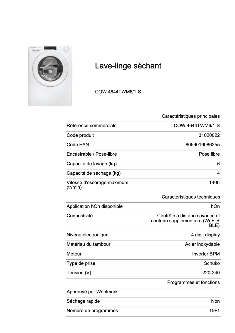 First page image of the manual for COW 4644TWM6/1-S