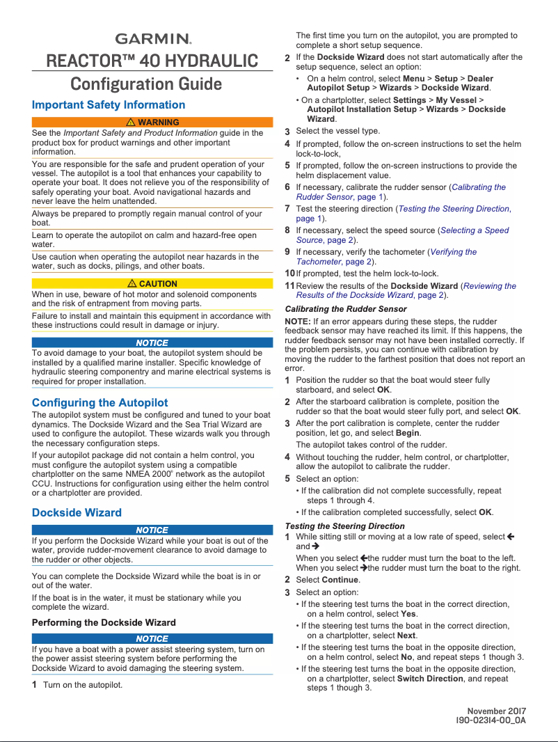 Page 1 of the manual User Manual Garmin Reactor 40 Hydraulic