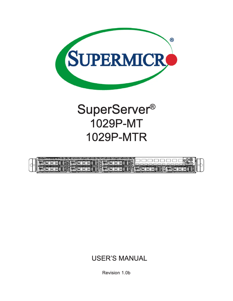 Page 1 of the manual User Manual Supermicro SuperServer 1029P-MT