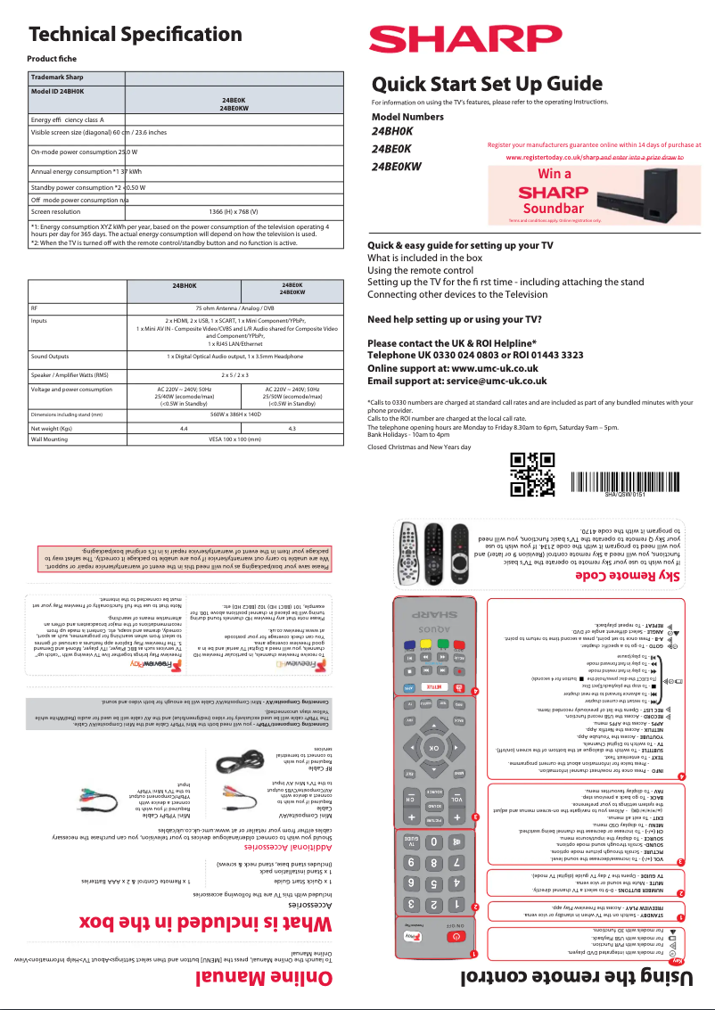 Page 1 of the manual Quick Start Guide Sharp 24BE0K