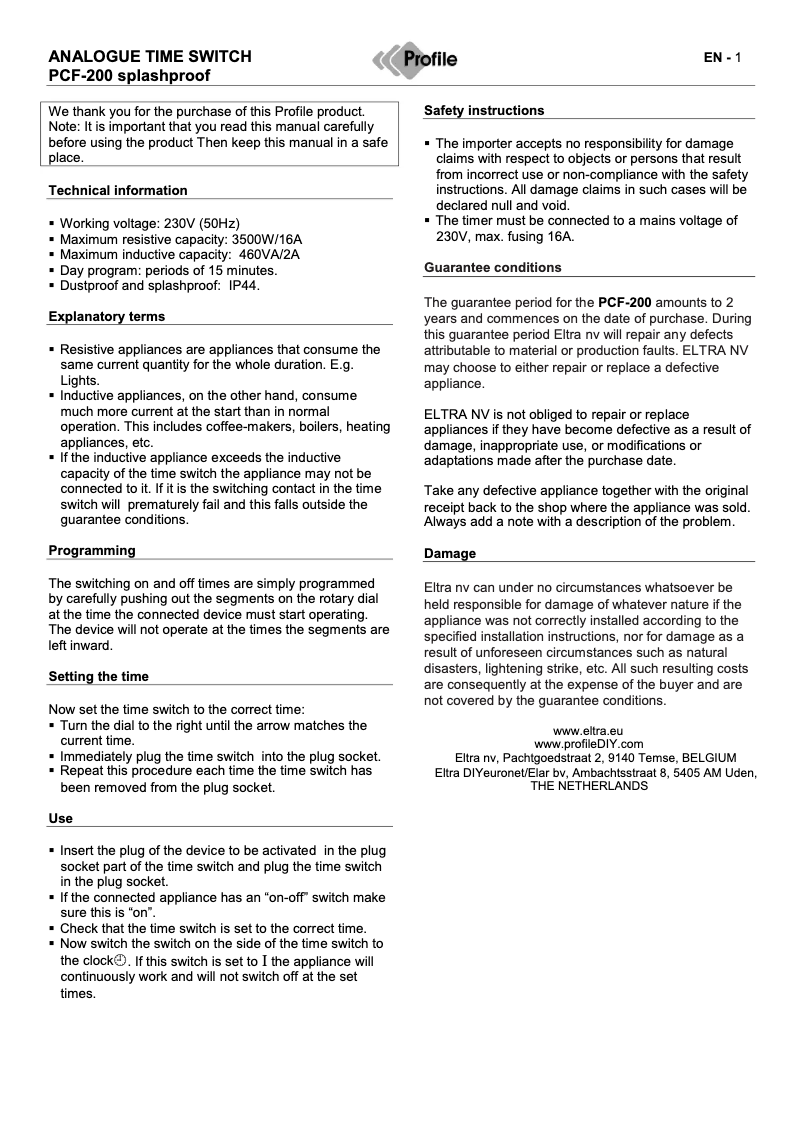 Page 1 of the manual User Manual Profile PCF-200