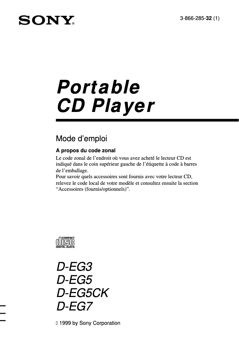 Page 1 of the manual User Manual Sony D-EG5CK